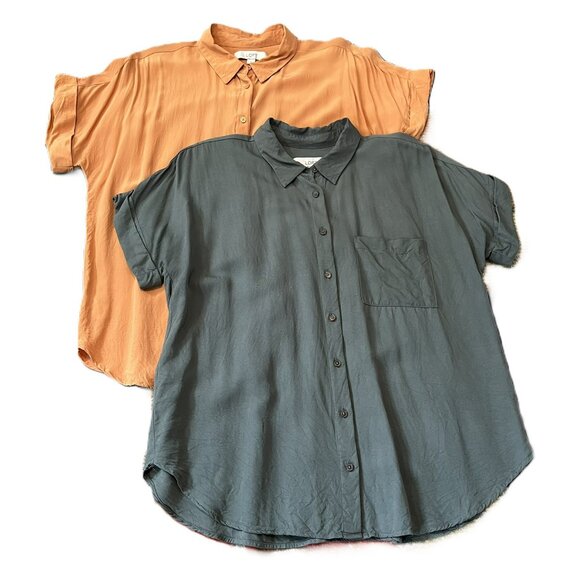 Set of 2 LOFT Short Sleeve Blouses, Green and Yellow-Peach, size Large - Picture 1 of 13